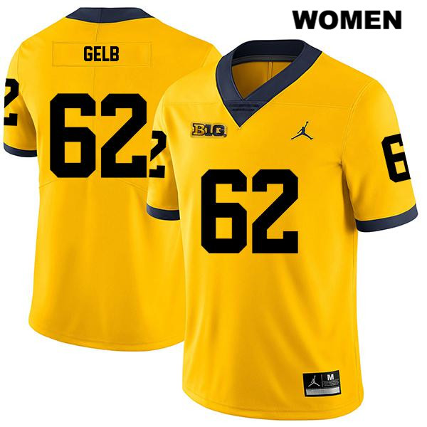 Women's NCAA Michigan Wolverines Mica Gelb #62 Yellow Jordan Brand Authentic Stitched Legend Football College Jersey MH25A77IT